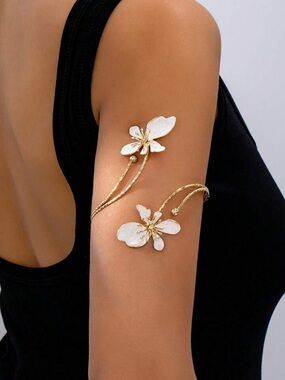 White Butterfly Upper Arm Cuff Bracelet | Gold Floral Armlet